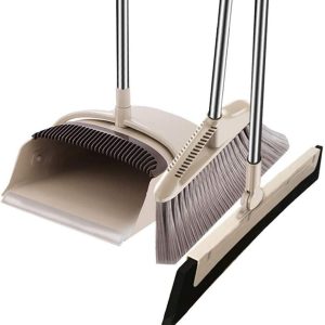 Household Household Broom Three-Piece Set Foldable Garbage Bucket Plastic Broom Quick Sweeping Standing Sweep Set with Broom (Color : B) Commemoration Day