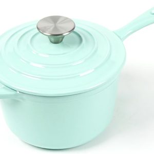 1 qt Enameled Cast Iron Mini Saucepan, 5.5 inch with Lid, Green