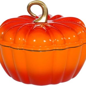 Pumpkin Enameled Cast Iron  with Lid, 4.5 QT Heavy Duty and Dual Handles Pot, Serves 3-5 and Oven Safe for Bread Baking, Braising, Cooking Soup and Family Gifts, Orange