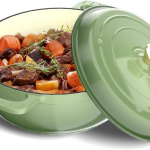 6QT Round , Enameled Cast Iron  Pot with Lid & Dual Handles, Oven Safe Up to 500° F, for Sourdough, Bread Baking, Stews and Roasting, Green