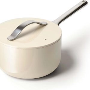 Nonstick Ceramic Sauce Pan with Lid (3 qt) - Non Toxic, PTFE & PFOA Free - Oven Safe & Compatible with All Stovetops (Gas, Electric & Induction) - Cream