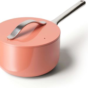 Nonstick Ceramic Sauce Pan with Lid (3 qt) - Non Toxic, PTFE & PFOA Free - Oven Safe & Compatible with All Stovetops (Gas, Electric & Induction) -