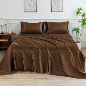 Brown Silk 4-Piece Bedding Set (Large Size)
