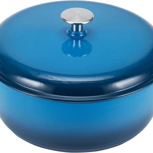 Enameled Cast Iron  Pot with Lid, Round, Dual Handles, Heavy-Duty, Oven Safe for Baking, Roasting, Stews, 6-Quart, Blue