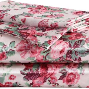 Vintage Floral Print 4-Piece Silk Bedding Set