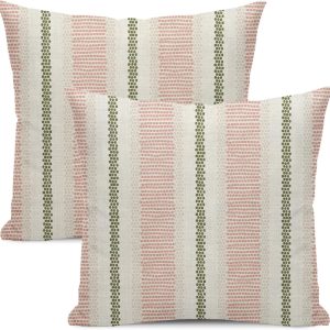 Boho Pillow Covers 18x18 Set of 2 Sage Green Pink Stripe Polka Dot Throw Pillow Covers Outdoor Decoration Modern Abstract Decorative Pillowcase Farmhouse Linen Cushion Case Decor for Couch So