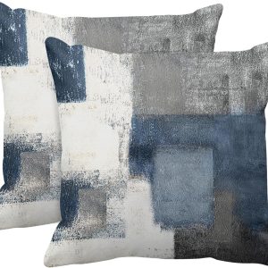 Set of 2 Throw Pillow Covers Modern Abstract Painting Blue White and Gray Decorative Sofa Pillow Cases Home Decor Standard Square 18x18 Inches Pillowcases