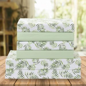 Palm Leaf Print 4-Piece Silk Bedding Set