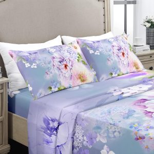 Oversized Floral Print 4-Piece Silk Bedding Set